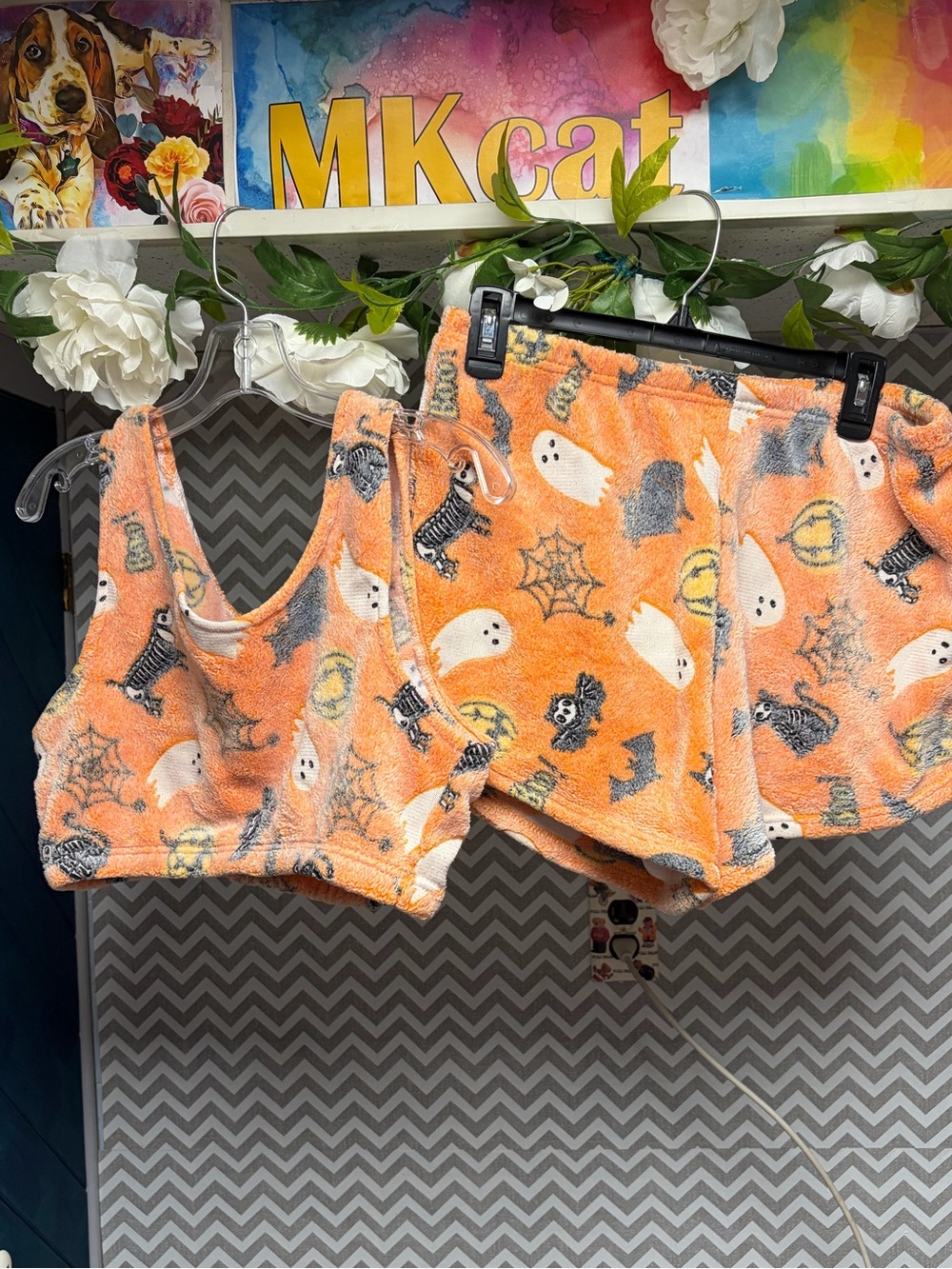 Dark Glow Orange Halloween Fleece Pajama Set - juniors XL